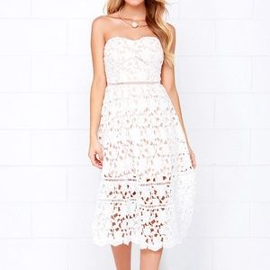 Lulu's PINNACLE OF PRESTIGE IVORY LACE MIDI DRESS